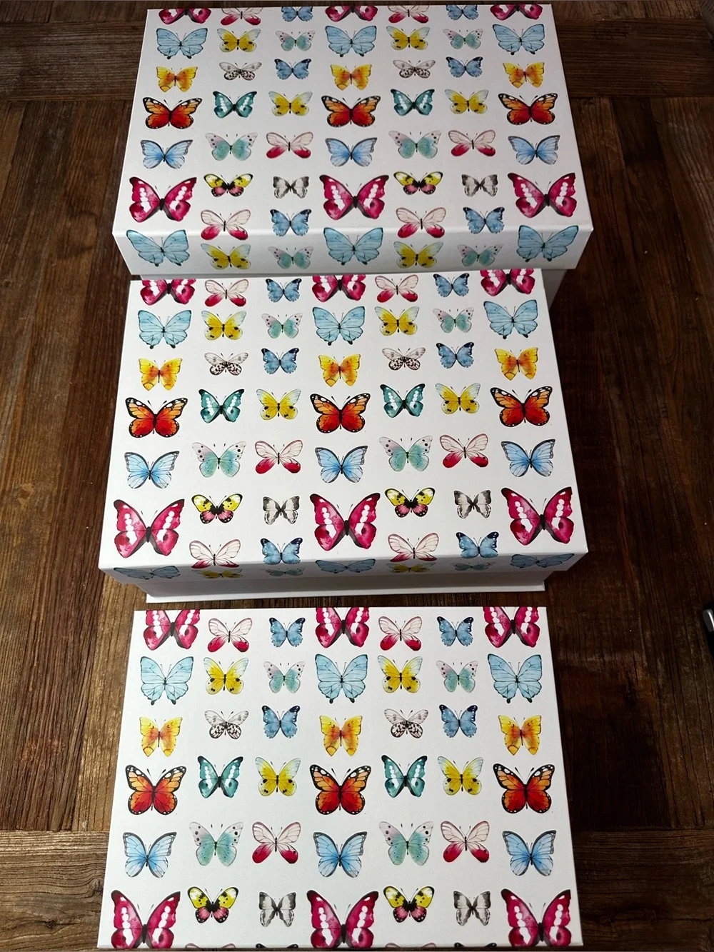 Butterfly Pattern Storage Box Set - White with Multi-Color Butterflies